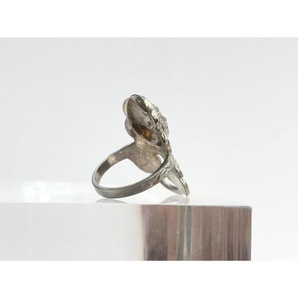 Rosebud Art Deco Clark & Coombs Marcasite Straight Shank Vintage Ring - sz 6 - Picture 5 of 10